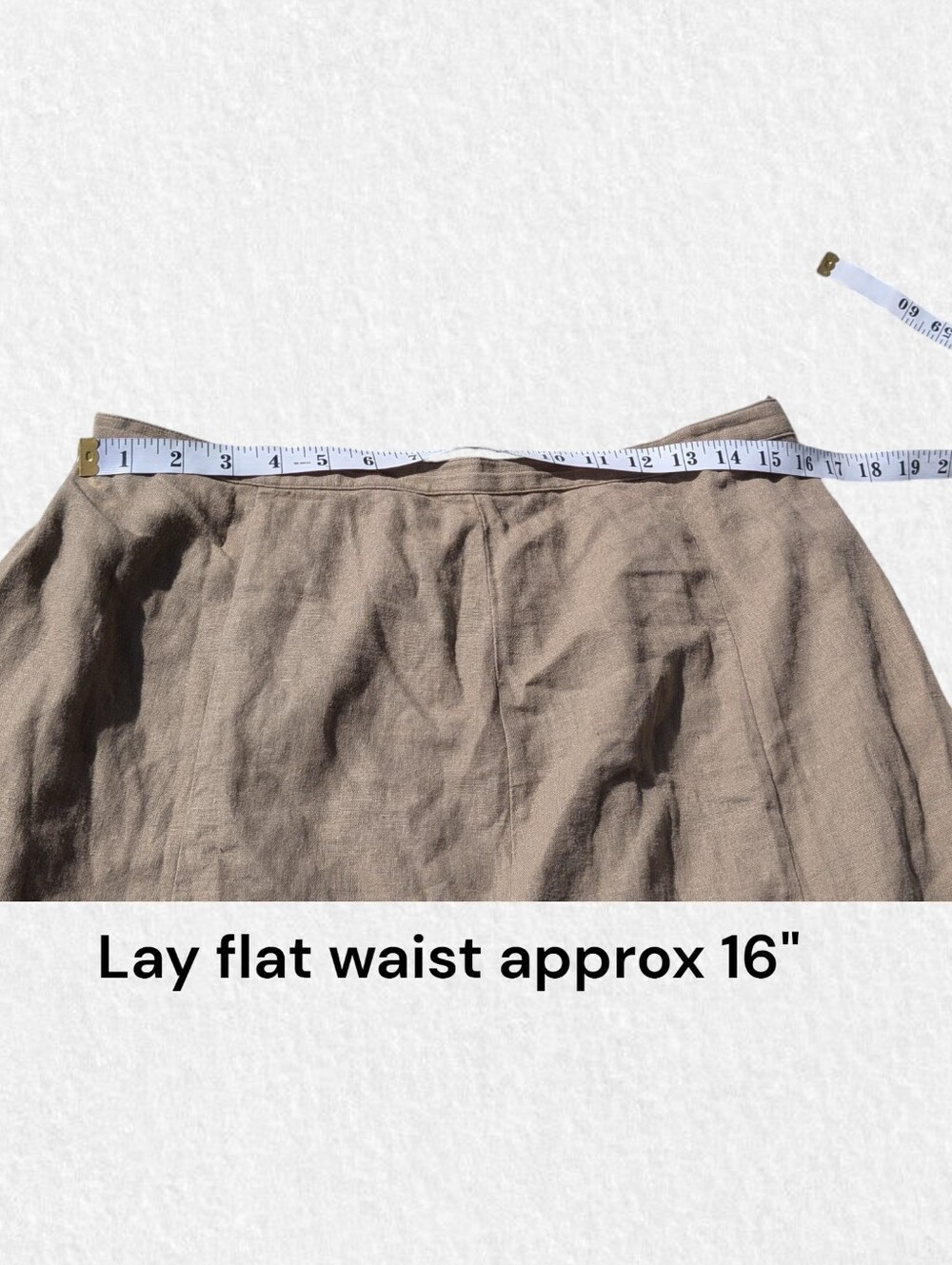 Christopher & Banks Midi A-Line Linen Blend Skirt in Taupe With Bottom Stitching - Picture 5 of 6